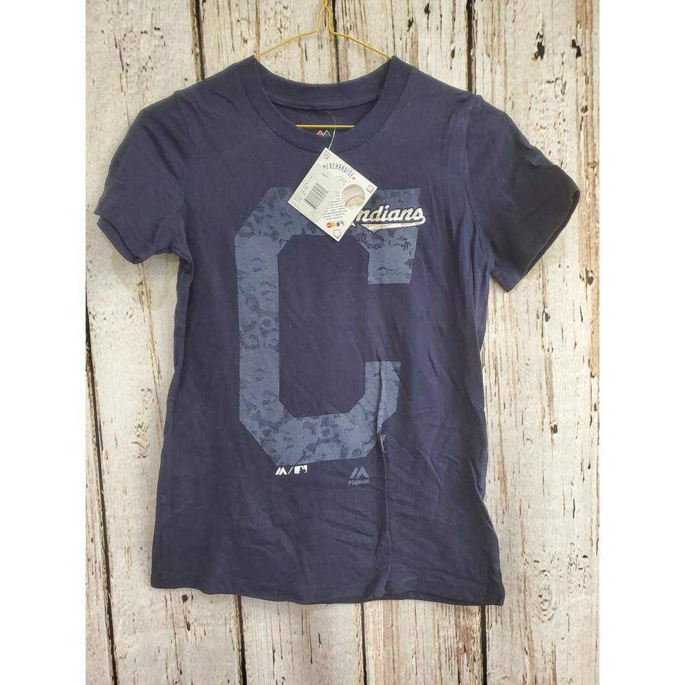 Majestic Girl's Medium 10/12 Cleveland Indians Short Sleeve T‑Shirt Tee Shirt NW